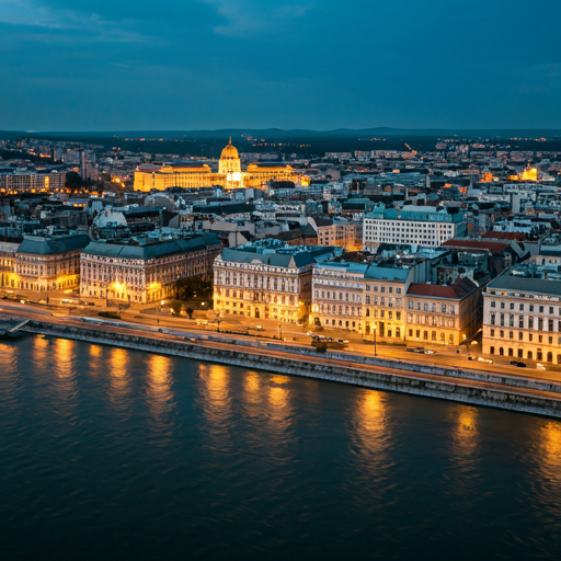 Budapest esti fényei a Duna felett