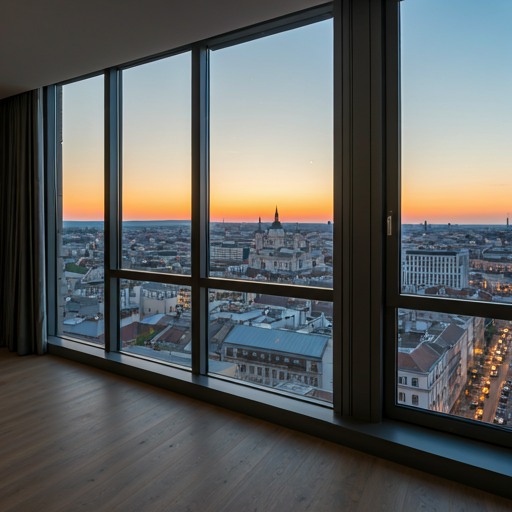 Budapesti panorámás lakás enteriőrje